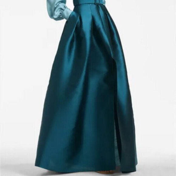 Sachin & Babi Seaglass Teal Zoe Long Sleeve Mikado Gown Less Belt - Picture 3 of 5